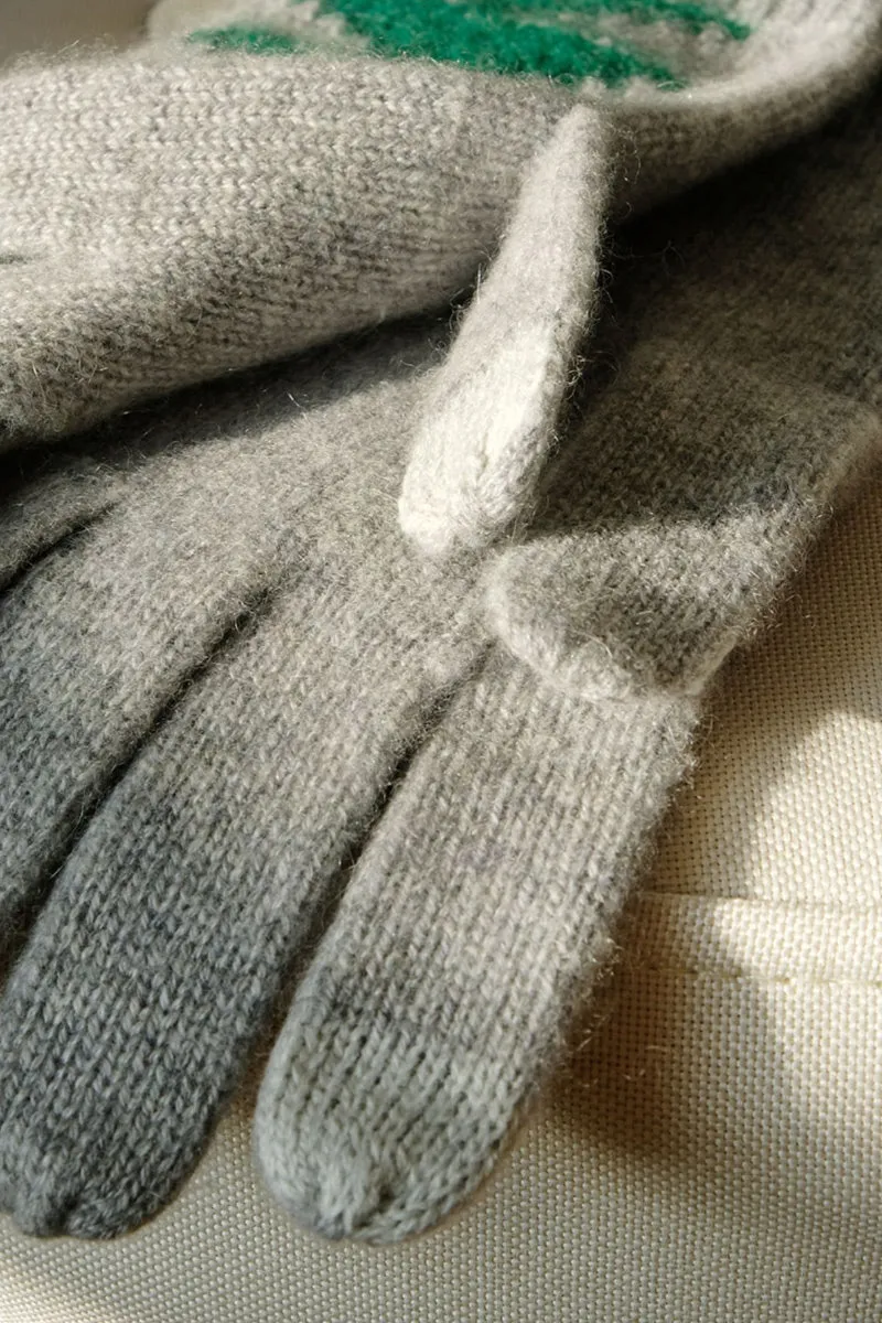 100 Cashmere Touchscreen Gloves with Geometric Pattern