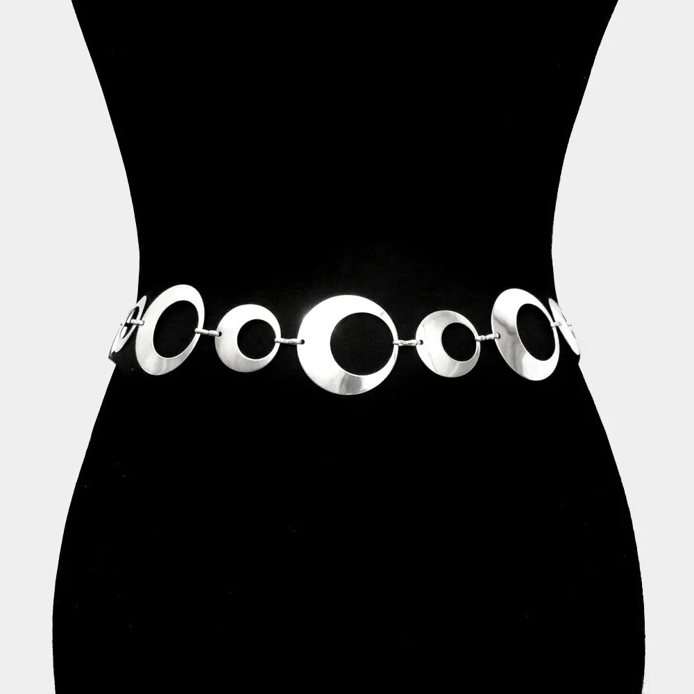 Belt Geometric Cut Out Metal Round Link Stainless Steel Belt
