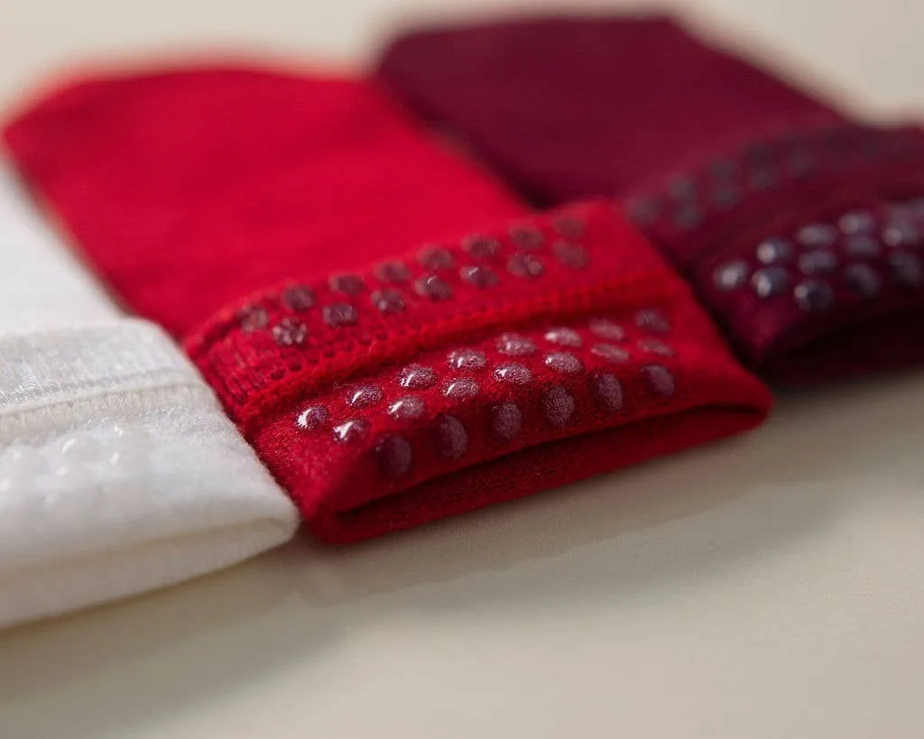 Channing - Non-Slip Baby Socks in Red, Ivory, Wine Colors
