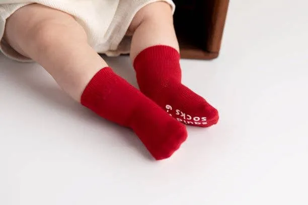 Channing - Non-Slip Baby Socks in Red, Ivory, Wine Colors