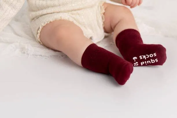 Channing - Non-Slip Baby Socks in Red, Ivory, Wine Colors