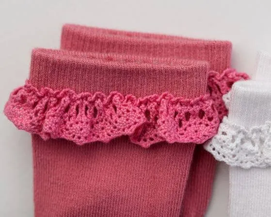 Charlotte - Non-Slip Baby Socks White, Pink, Black  & Lace