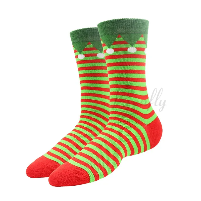 Christmas Socks PEONFLY New Colorful Cotton Happy Men's Crew Socks Harajuku Hip Hop Funny Cartoon Santa Claus Biscuits