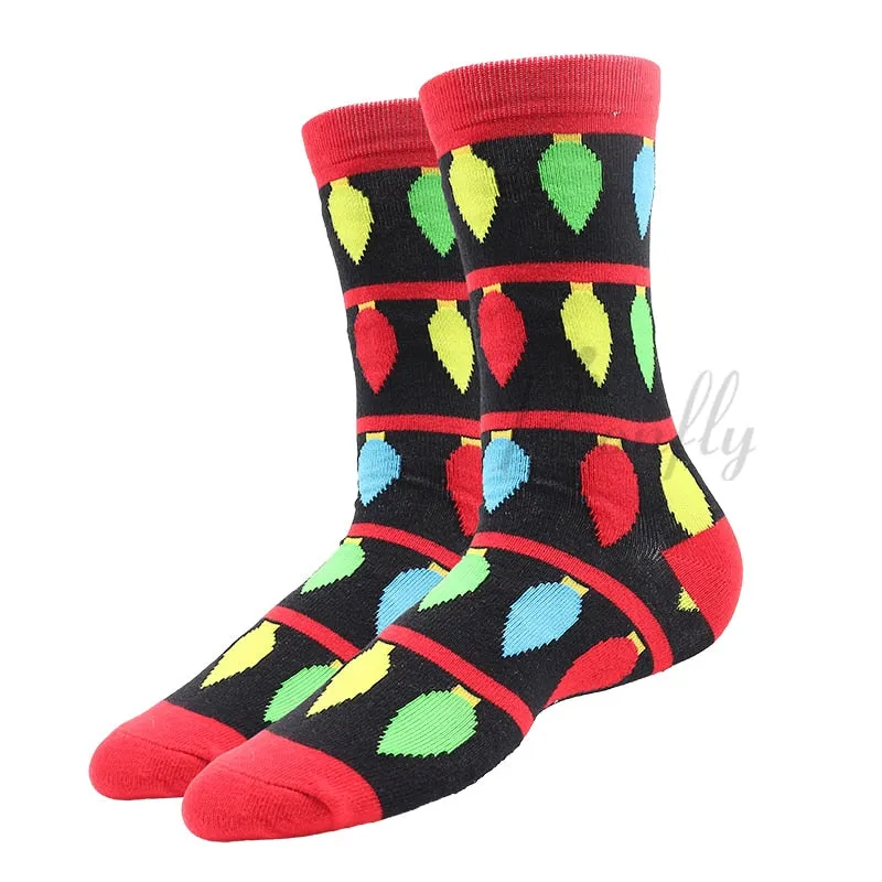 Christmas Socks PEONFLY New Colorful Cotton Happy Men's Crew Socks Harajuku Hip Hop Funny Cartoon Santa Claus Biscuits
