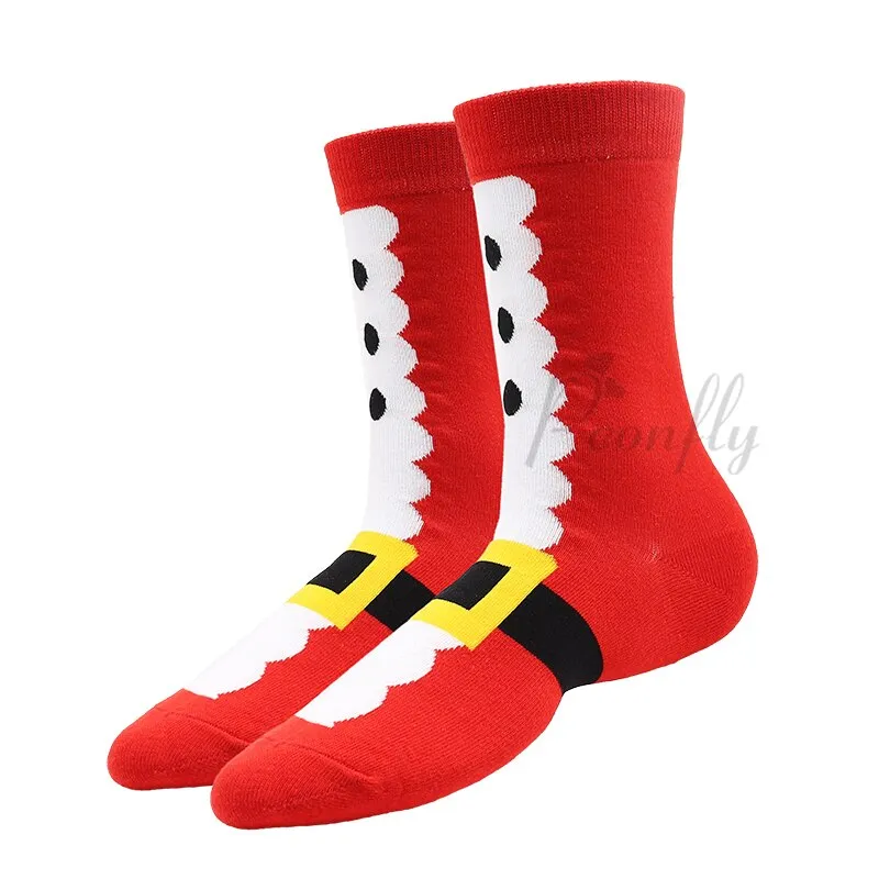 Christmas Socks PEONFLY New Colorful Cotton Happy Men's Crew Socks Harajuku Hip Hop Funny Cartoon Santa Claus Biscuits