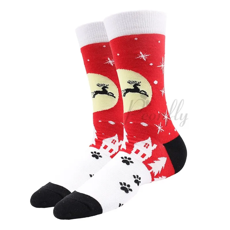 Christmas Socks PEONFLY New Colorful Cotton Happy Men's Crew Socks Harajuku Hip Hop Funny Cartoon Santa Claus Biscuits
