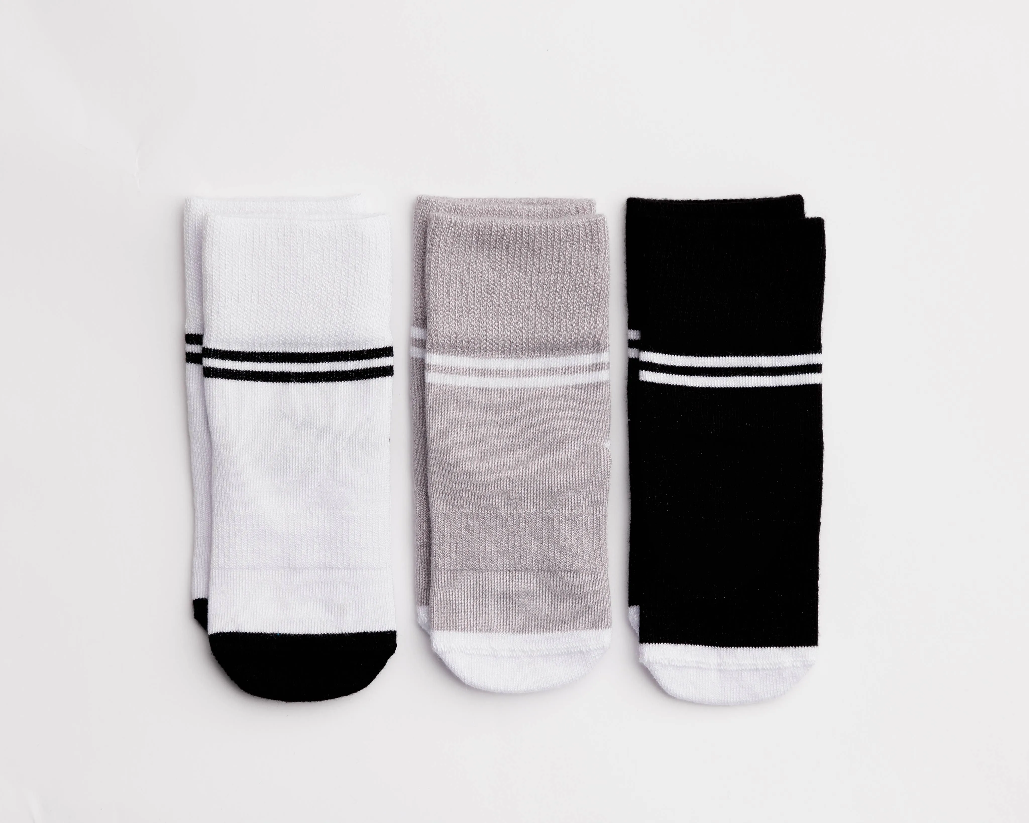 City - Non-Slip Baby Socks - Black, Grey, White with Stripes
