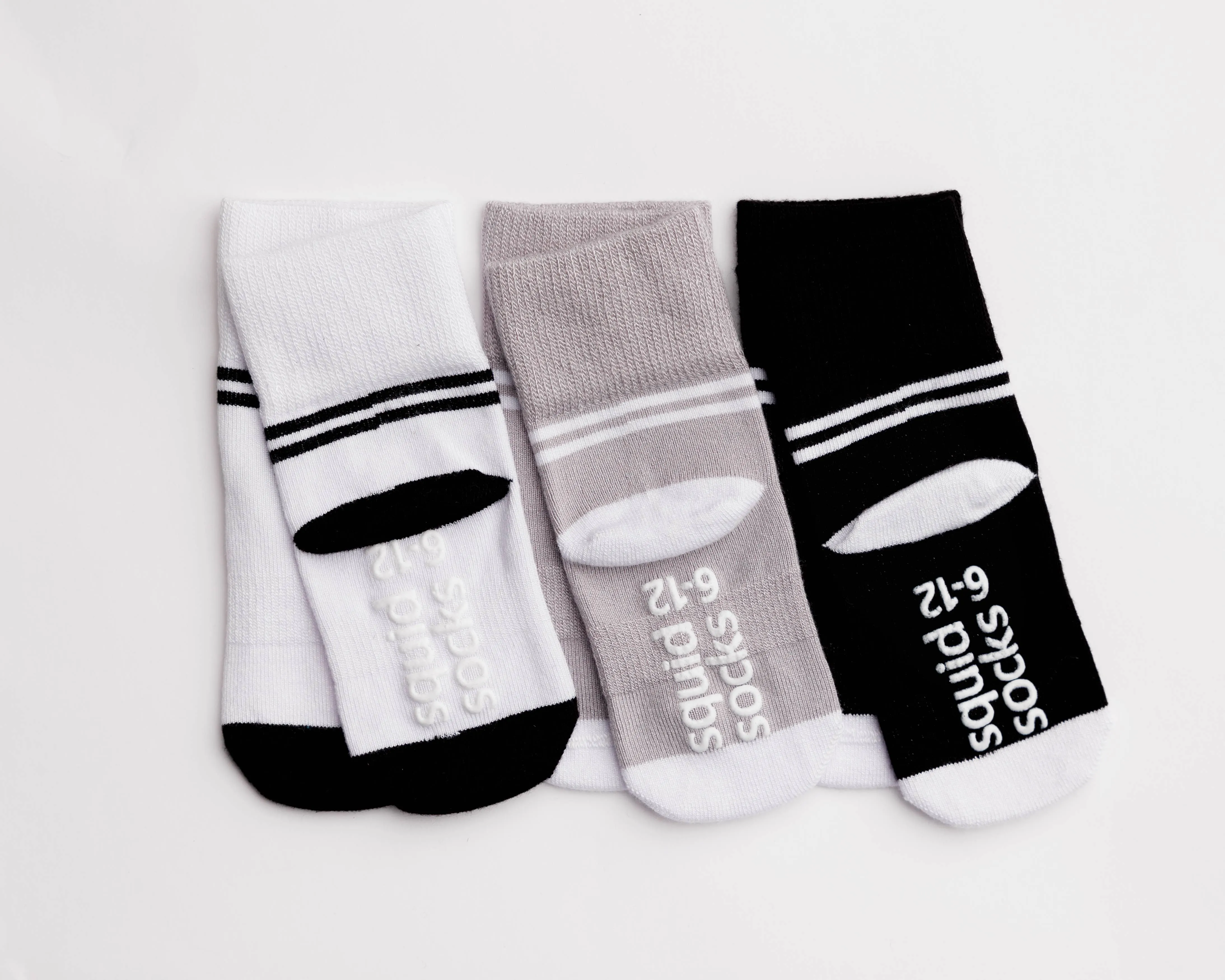 City - Non-Slip Baby Socks - Black, Grey, White with Stripes