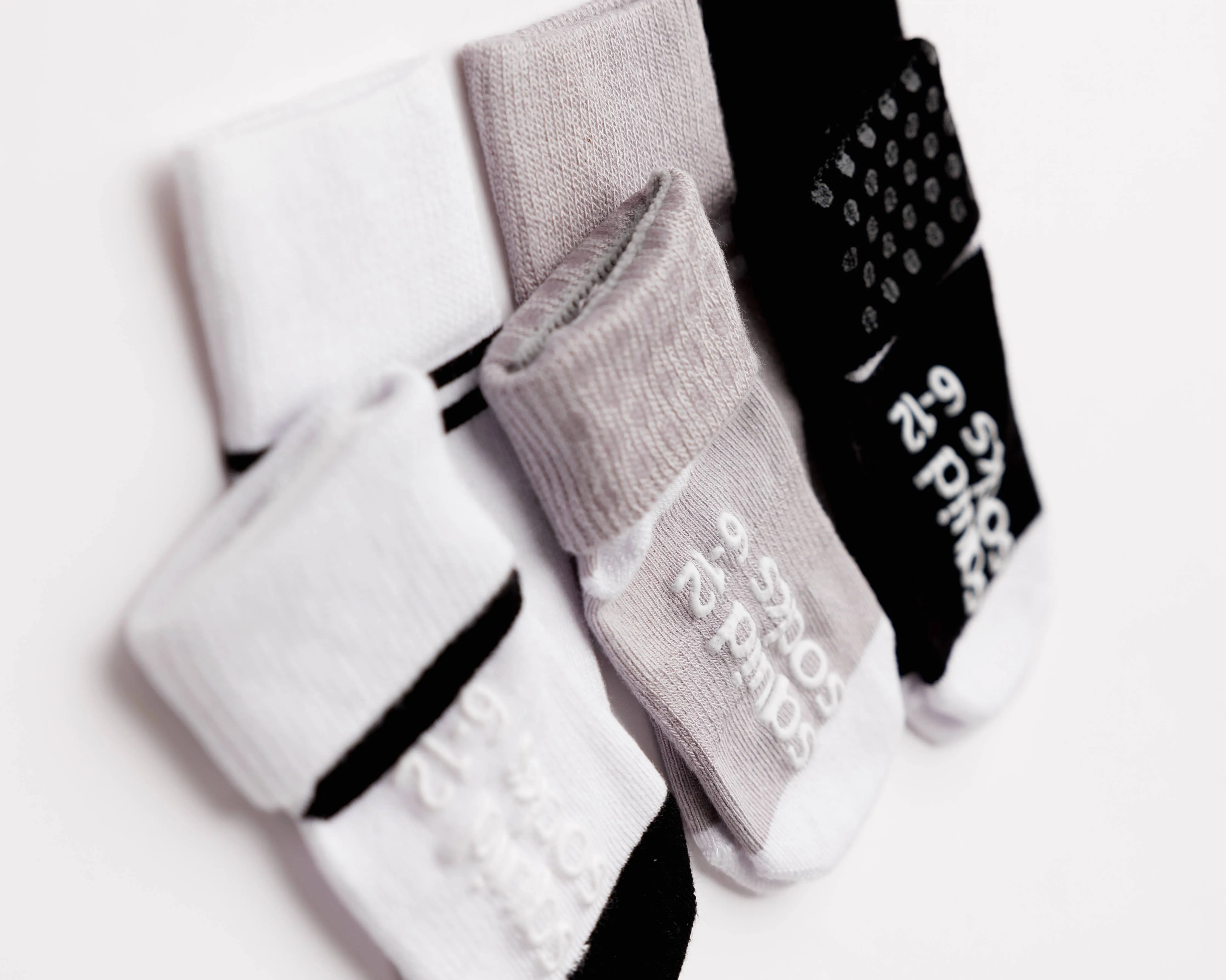 City - Non-Slip Baby Socks - Black, Grey, White with Stripes