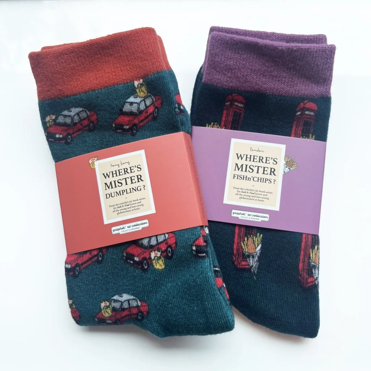 Colorful City Socks - Where's Mister Dumpling   Where's Mister Fishn' Chips?