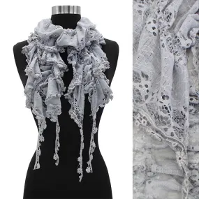 Floral Lace Elastic Ruffle Light Fashion Scarf Gray