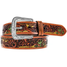 HOOEY "NOVA" TAN W/DESERT SCENE EMBOSSED LEATHER BELT
