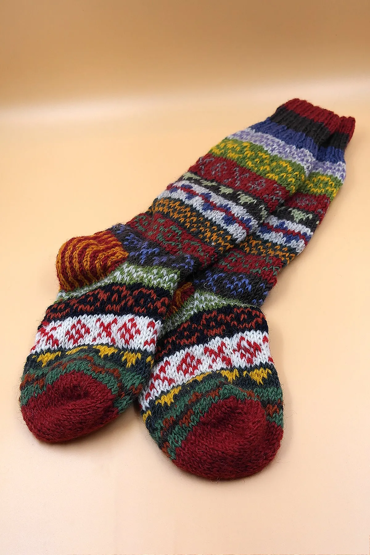 Maroon, blue, Green mixed color knitted Woolen Knee High Socks women