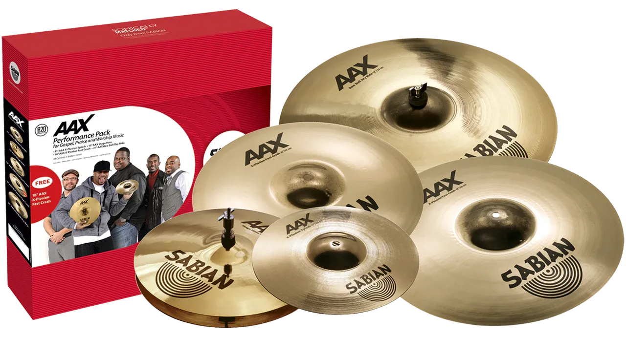 Sabian AAX Praise Set & Worship 5-PIECE Box Set (13" HI HATS, 16" CRASH, 21"RIDE, 11" SPLASH, FREE 18" CRASH)