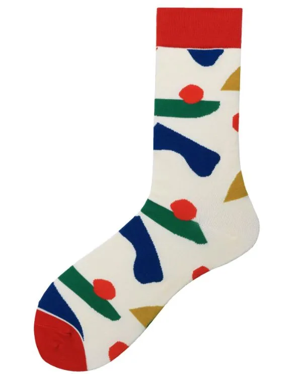 SF410 White Colorful Shapes Socks