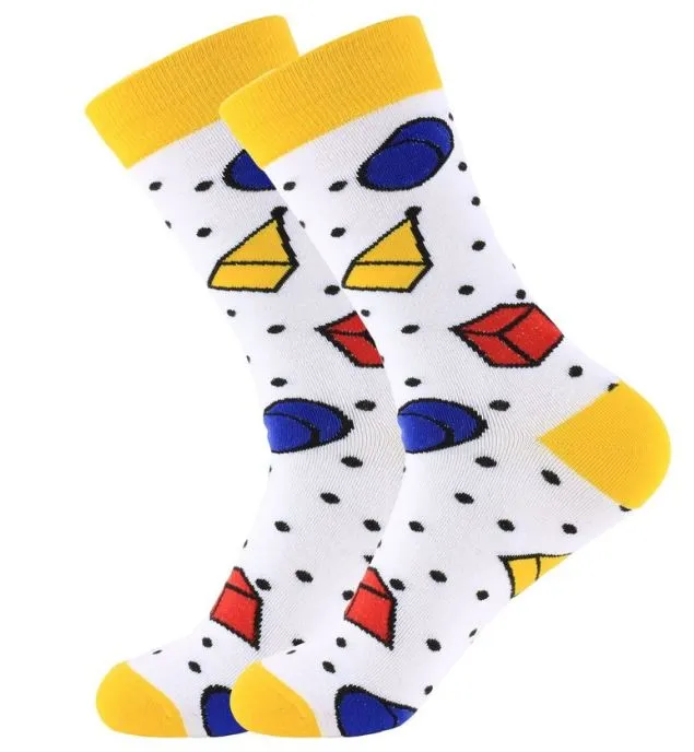 SF706 White Colorful Shapes Socks