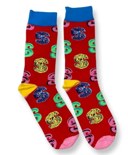 SF712 Red Colorful Dollar Sign Socks