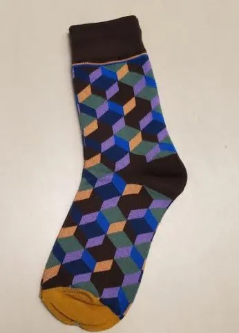 SF965 Brown Colorful Cubes Socks