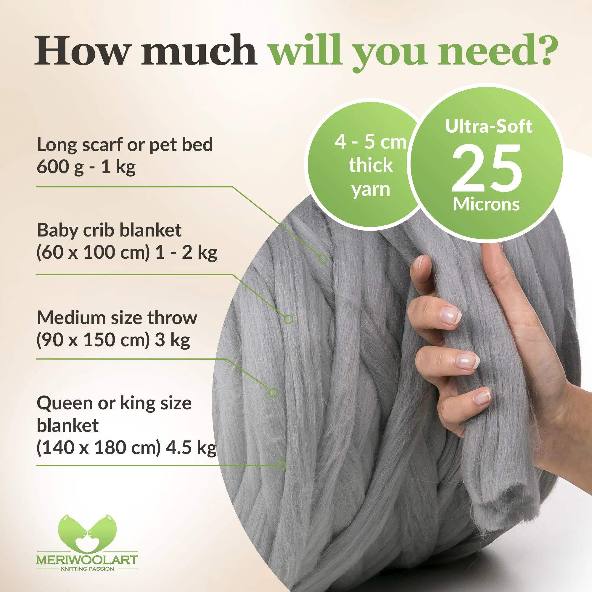 STEEL SUPER CHUNKY MERINO WOOL 4-5 CM, 25 MICRONS