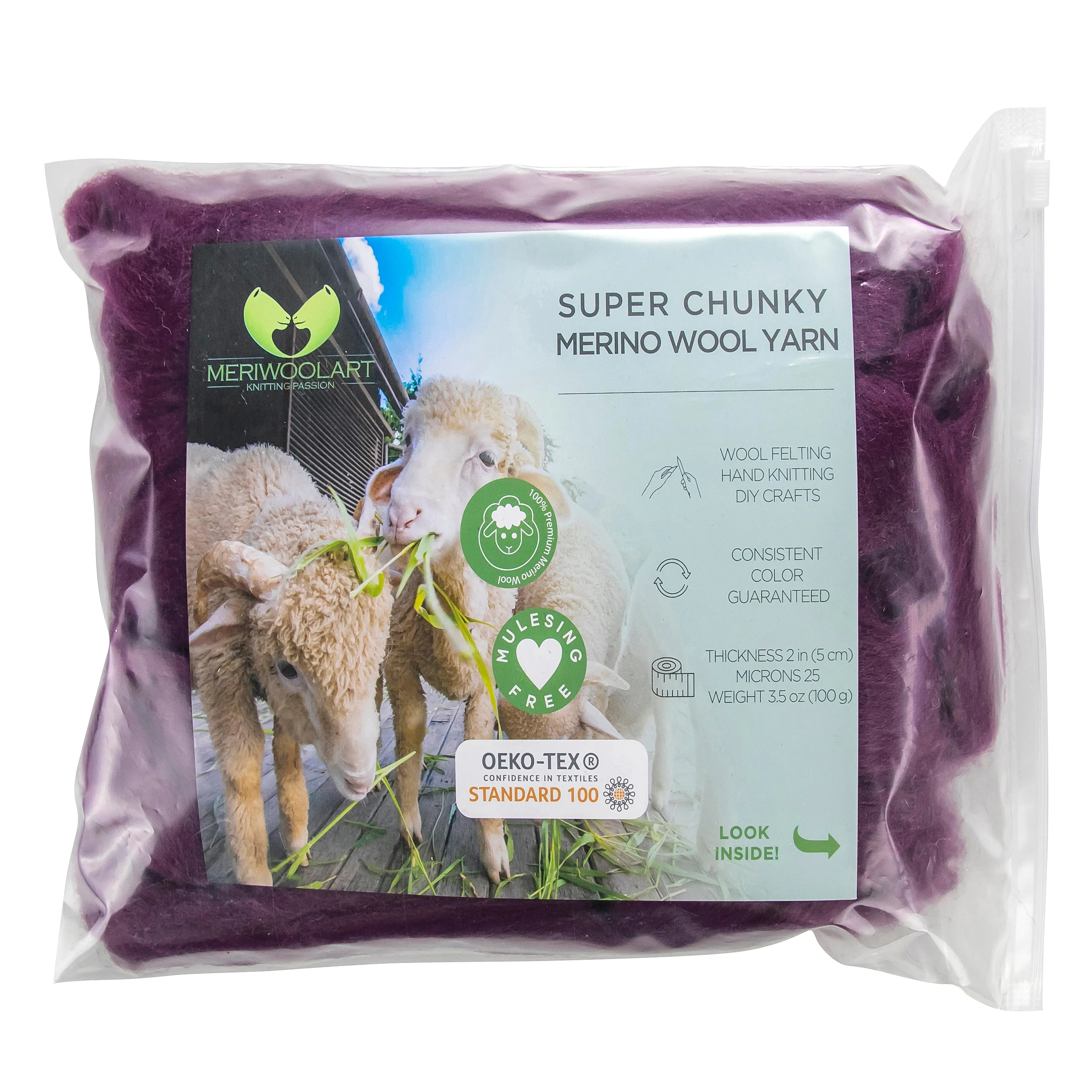 VIOLET SUPER CHUNKY MERINO WOOL 4-5 CM, 25 MICRONS